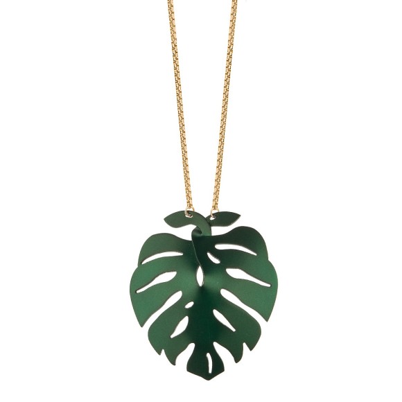 Ręcznie wykonany naszyjnik z mosiądzu pozłacanego z wisiorem w kształcie liścia monstery Orska biżuteria