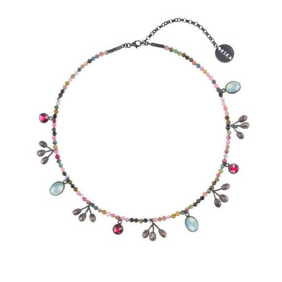Srebrny naszyjnik z kolorowymi kamieniami naturalnymi i owocami berberysu z kolekcji Bery, Orska biżuteria
