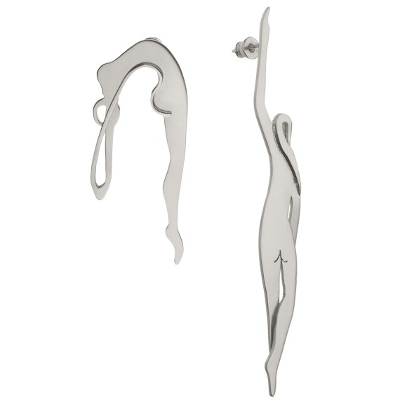 Asymmetrical woman-shaped earrings made of nickel silver from the Body collection BK36-4 - ORSKA jewelry