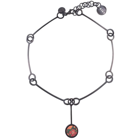 Dark short necklace with a flower pendant by ORSKA jewelry