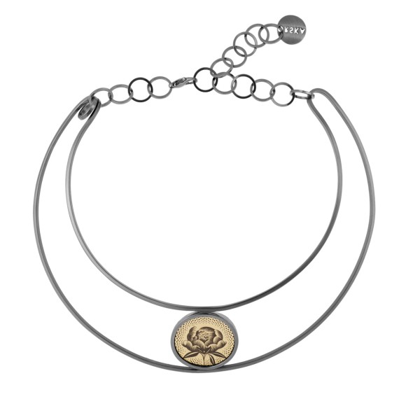 Short stiff engraved necklace by ORSKA jewelry brand