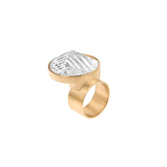 Pozłacany pierścionek z okrągłym kryształem z huty Julia marki ORSKA