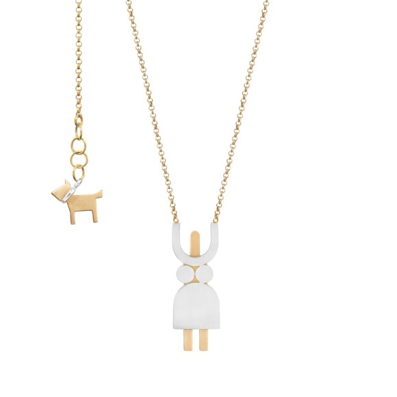 Silver necklace lady with dog ORSKA