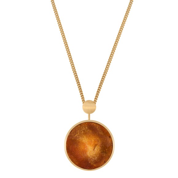 Long gold necklace with cognac amber ORSKA jewelry