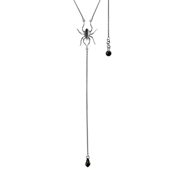 Długi naszyjnik z grafitowym pająkiem i kryształem z kolekcji Bery - ORSKA biżuteria