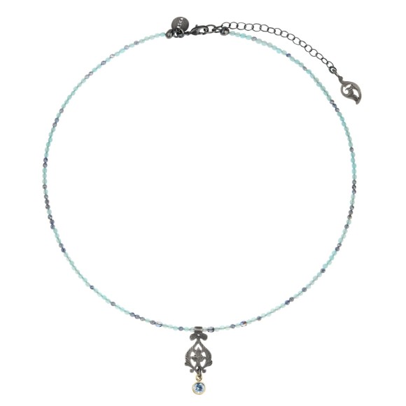 Blue natural stone necklace with graphite  pendant from the Morocco collection ORSKA