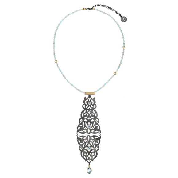 Short aquamarine necklace with large pendant from the Morocco collection MRN78-1 ORSKA