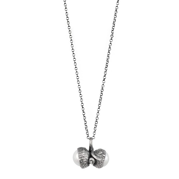 Silver necklace with acorn-shaped pendants and pearls BEN52-6 ORSKA