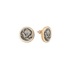 Round stud earrings with engraved peony from the Tattoo collection