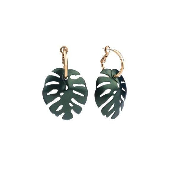 Zielone kolczyki w kształcie monstery dziurawej z kolekcji Plantis