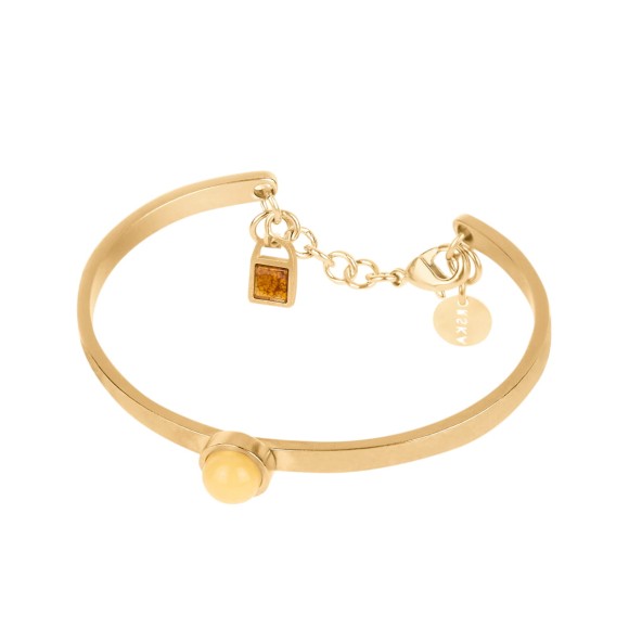 Sztywna, pozłacana bransoletka z dwoma bursztynami z kolekcji Baltica