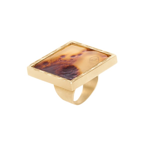 Striking ring with square amber and engraving from the Sello collection