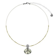 Short necklace with green natural stones and amethyst pendant from the Duo collection