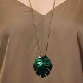 Okazały, naszyjnik z zieloną monsterą dziurawą z kolekcji Plantis PLN48-3 - Orska biżuteria