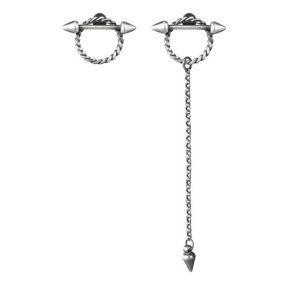 Asymmetrical oxidized nickel silver earrings from the Semios collection