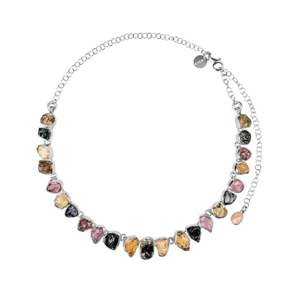 Silver collar necklace with tourmalines from the Aurora collection