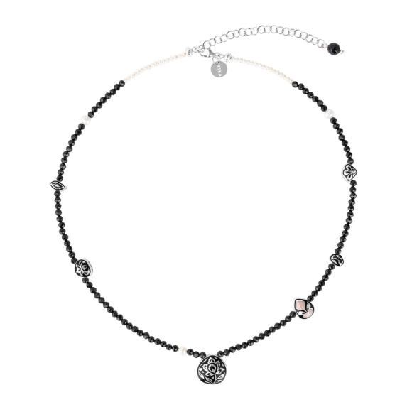Necklace with black and white onyx pendants on a string from the Minakari collection