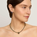 Green and black necklace with stones and silver enameled pendants - Minakari ORSKA jewelry