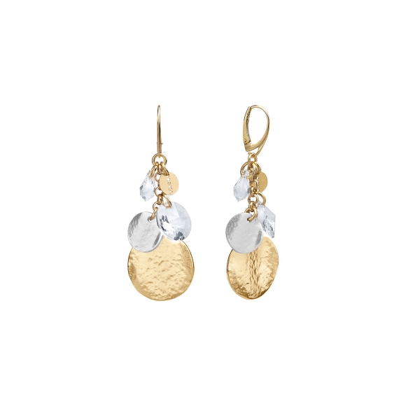 Dangle gold and silver earrings with crystals from the Rundo collection