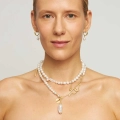 Pearl collar necklace with gold-plated pendants - ORSKA