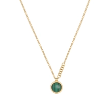 Gold-plated necklace with a round pendant with a green stone from the Malachite collection