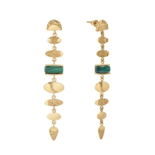 Long, dangling earrings from the Malachite collection with a green stone