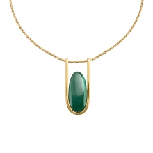 Gold-plated necklace with a large green pendant from the Malachite collection