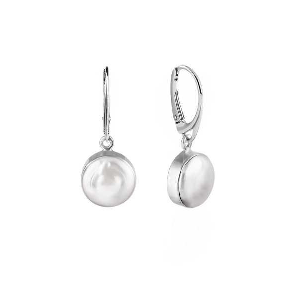 Round silver earrings with pearls from the Perle collection