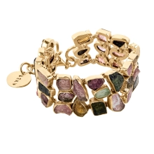 Gold-plated wide bracelet with multicolored tourmalines from the Aurora collection 
