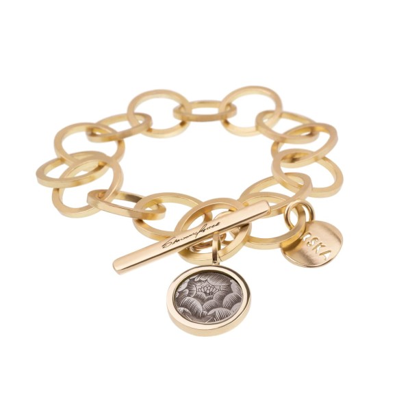 Golden link bracelet with a pendant TT28-1 from the Tattoo collection by ORSKA jewelry designed by Anna Orska