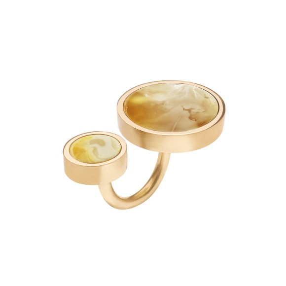 Gold ring with milk amber handmade by ORSKA