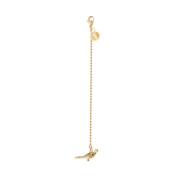 Gold handbag pendant from the VIVO collection with a bird, handmade by ORSKA artistic jewelry brand