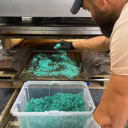 Shredered fishing nets recoverd from the Baltic sea