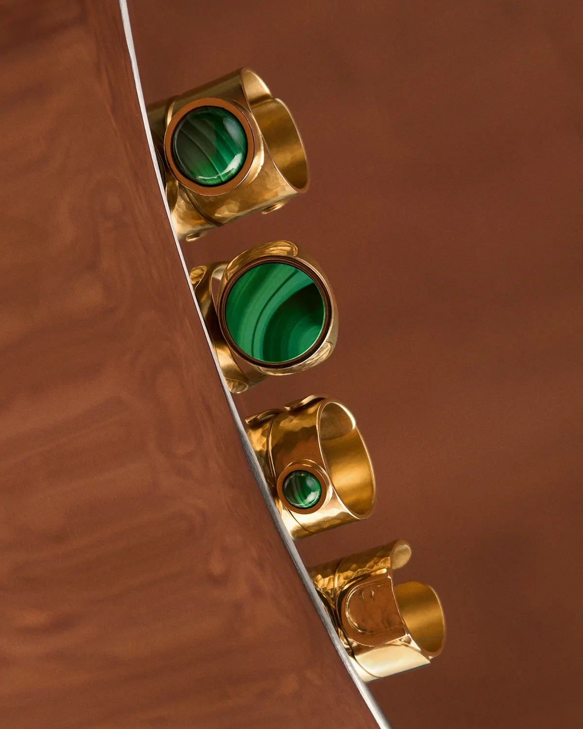Gold-plated rings with green malachite by ORSKA