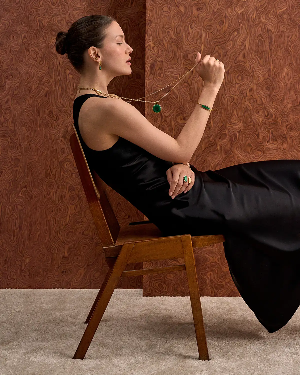 Long necklace with green malachite by ORSKA