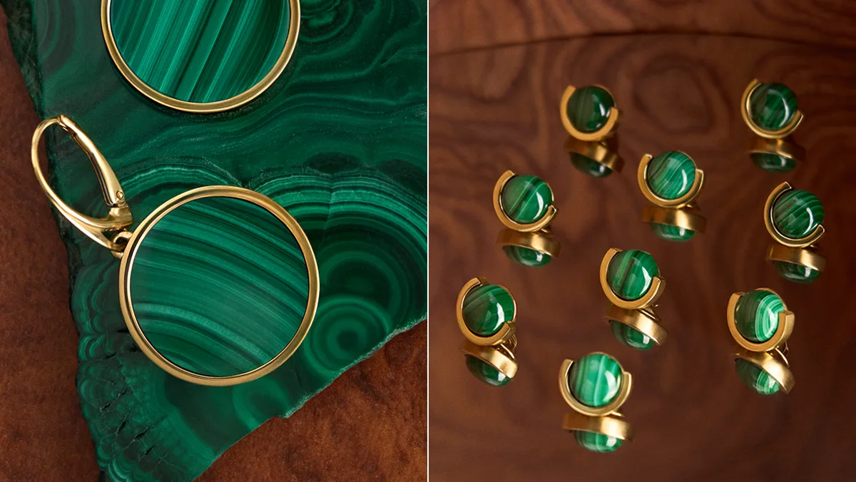 Gold-plated earrings with malachite by ORSKA