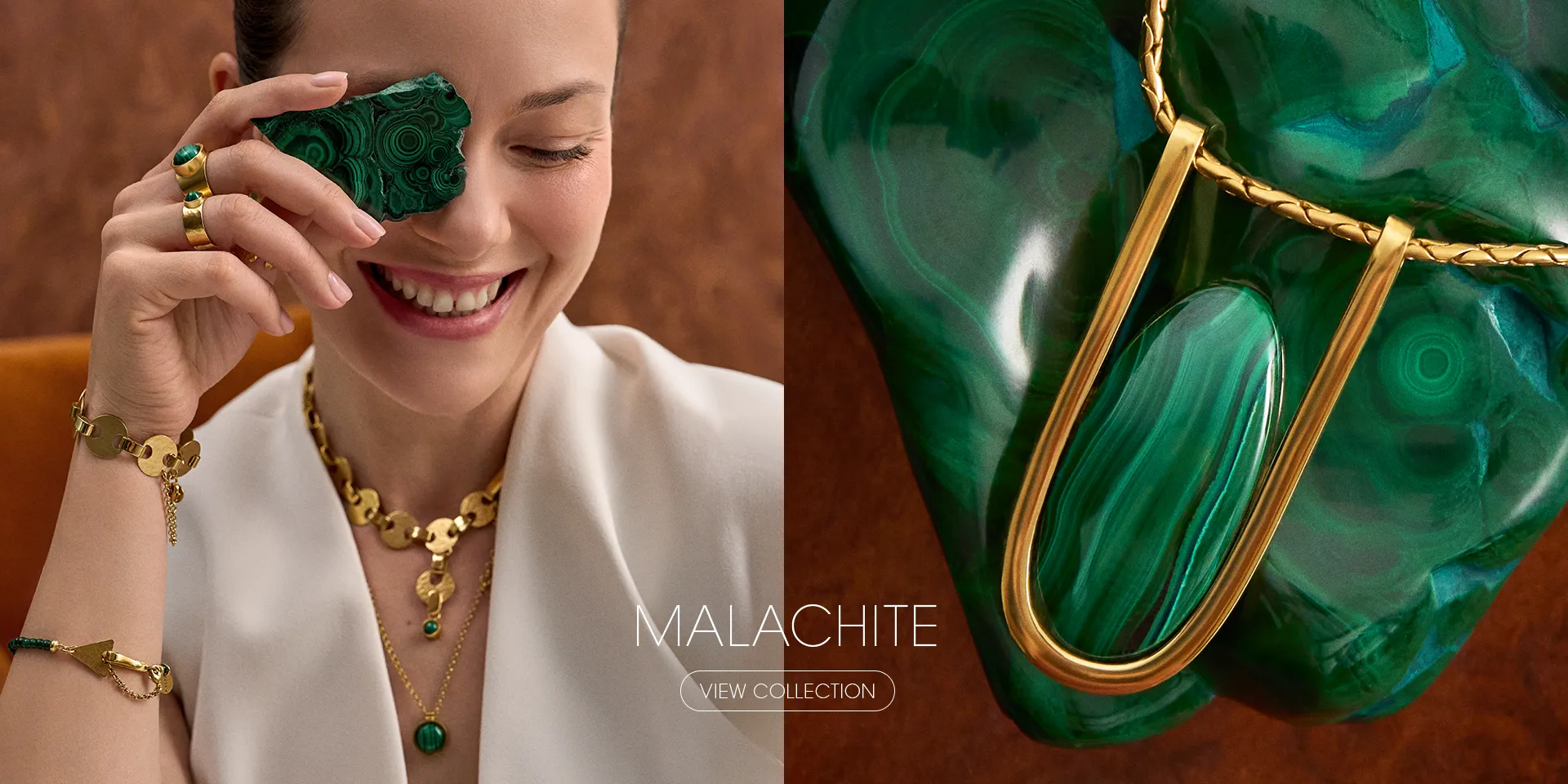 Malachite - gold necklace with green stone