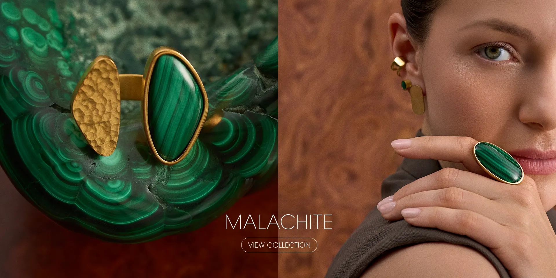 Malachite - gold ring with green stone