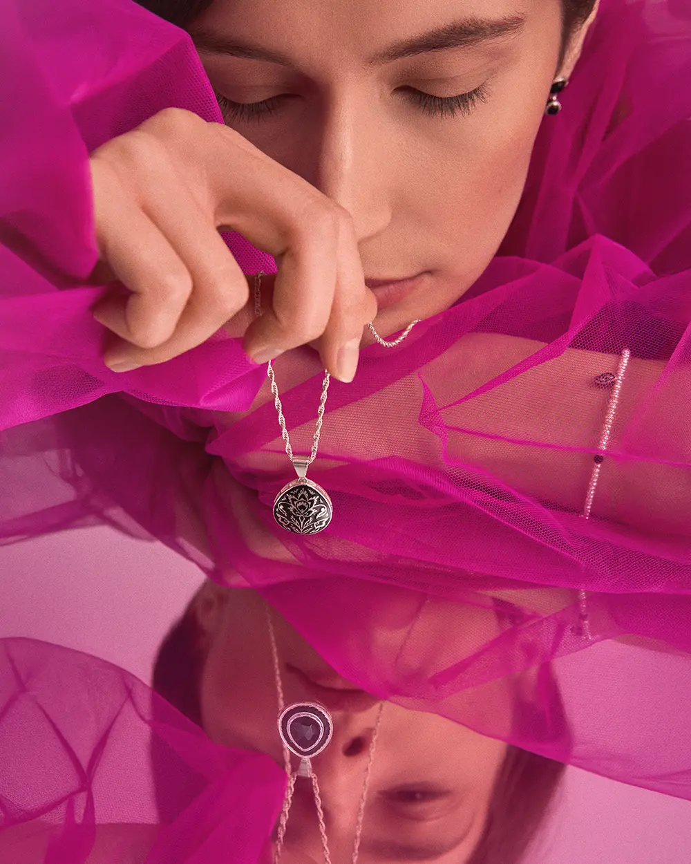 Silver necklace with black enamel and stone by ORSKA