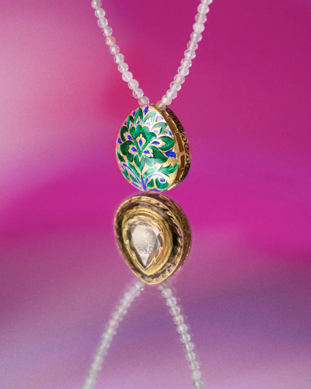 Double-sided necklace with an enameled ORSKA pendant