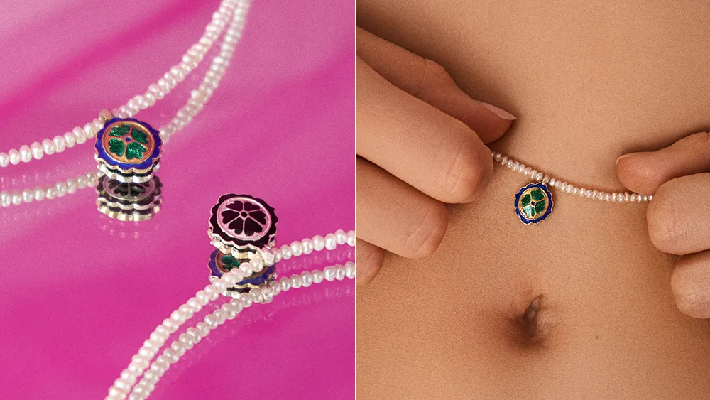 Enameled necklace with pearls from the Minakari collection by ORSKA