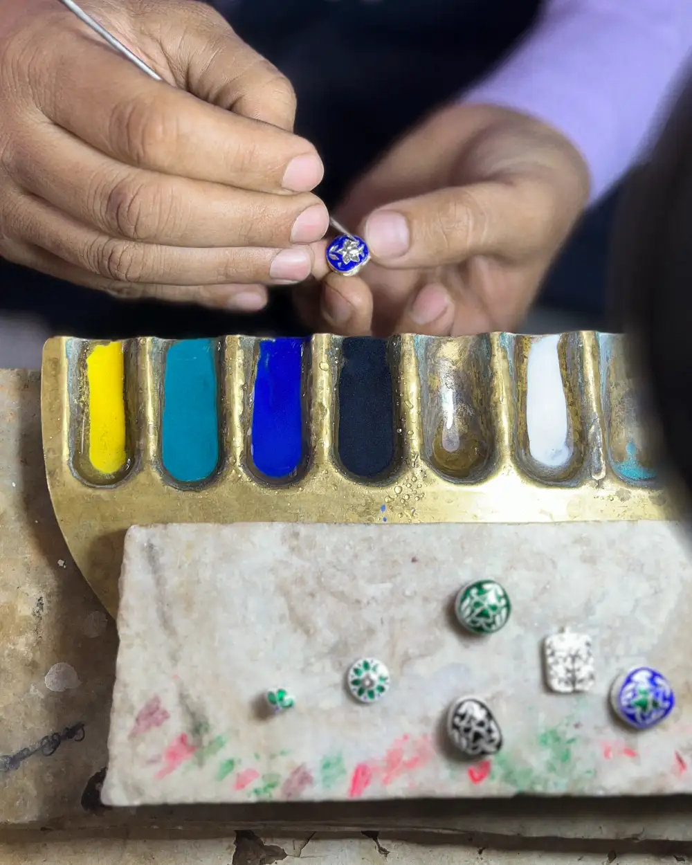 Applying enamel to ORSKA silver jewelry