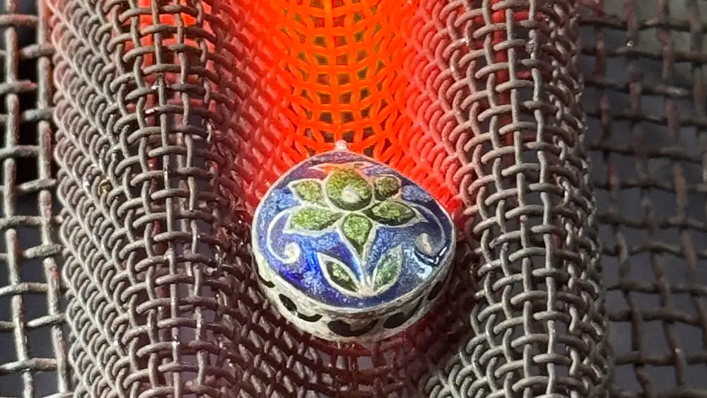 Firing silver enameled components of Indian jewelry