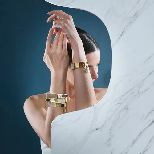 Goldplated bracelets bith ceramics from the Monumental collection by ORSKA