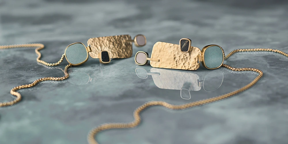 Goldplated earrings with multicolor ceramics from the Monumental collection by ORSKA