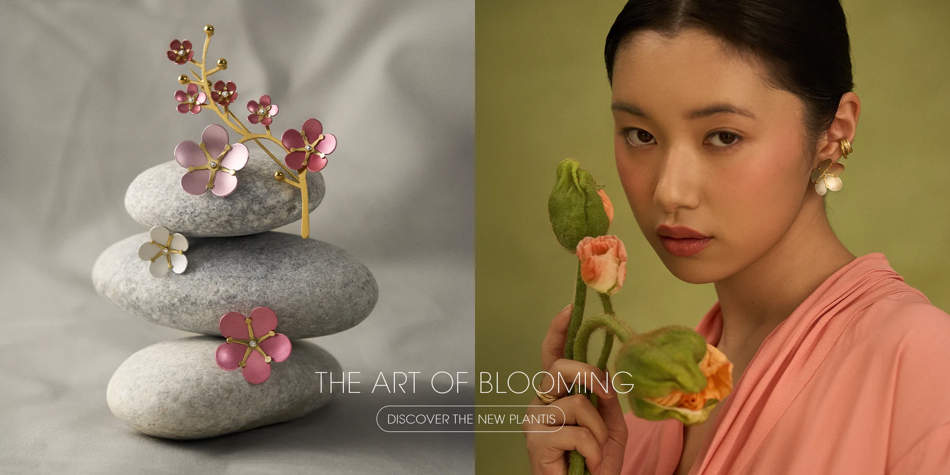 Earrings and brooches with pink cherry blossoms by ORSKA