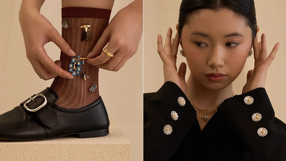 Pins and brooches with forget-me-nots and chamomile flowers by ORSKA