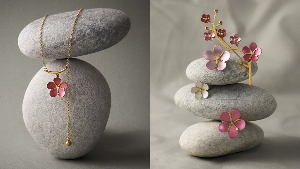 Jewelry with pink cherry blossom flowers by ORSKA