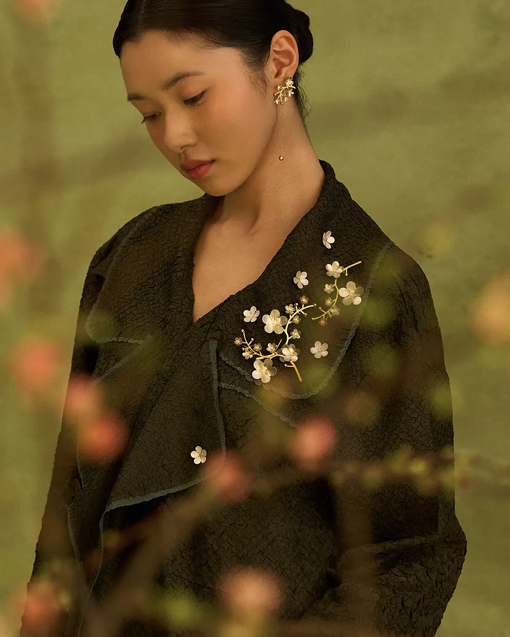 Jewelry with white cherry blossom flowers by ORSKA