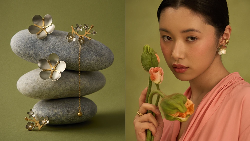 Jewelry with white sakura from the Plantis collection by ORSKA